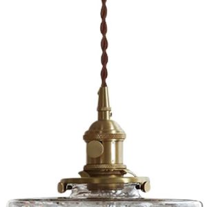 Glass Hanging Lights One-Light Vintage Pendant Light Fixtures with Clear Striped Glass Shade Mid Century Modern Gold Adjustable Cord Pendant Light for Living Room Dining Room Hallway